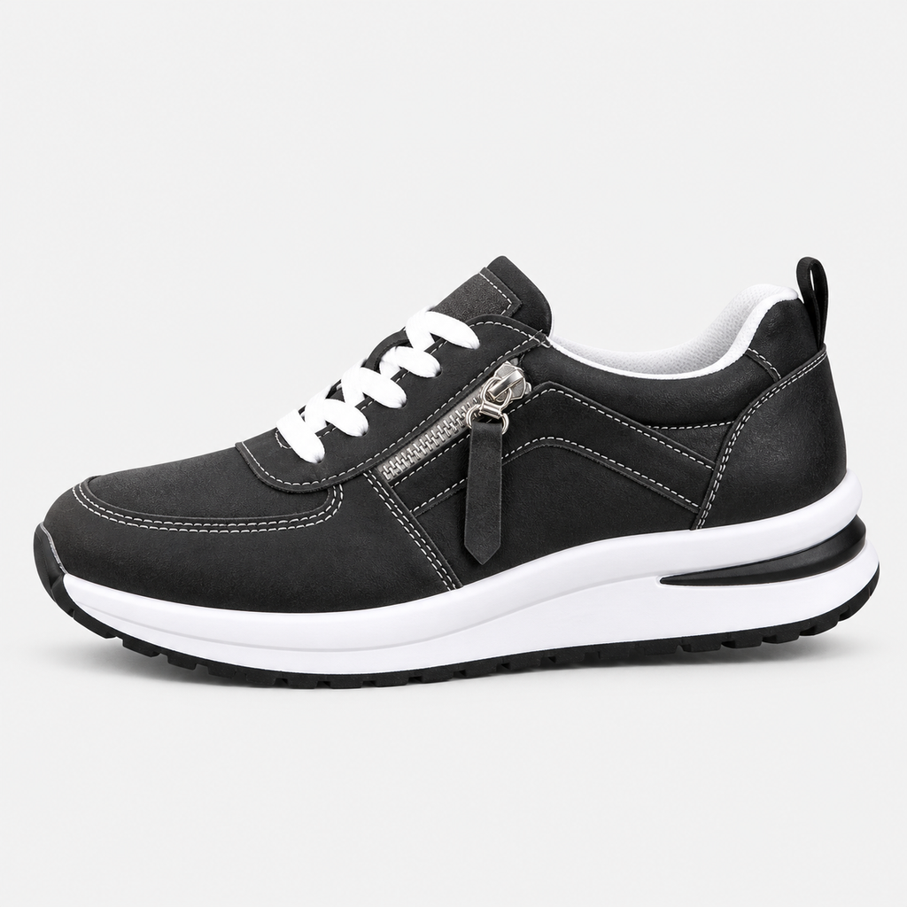 Women's Brown Side Zip Lace-Up Casual Sneakers