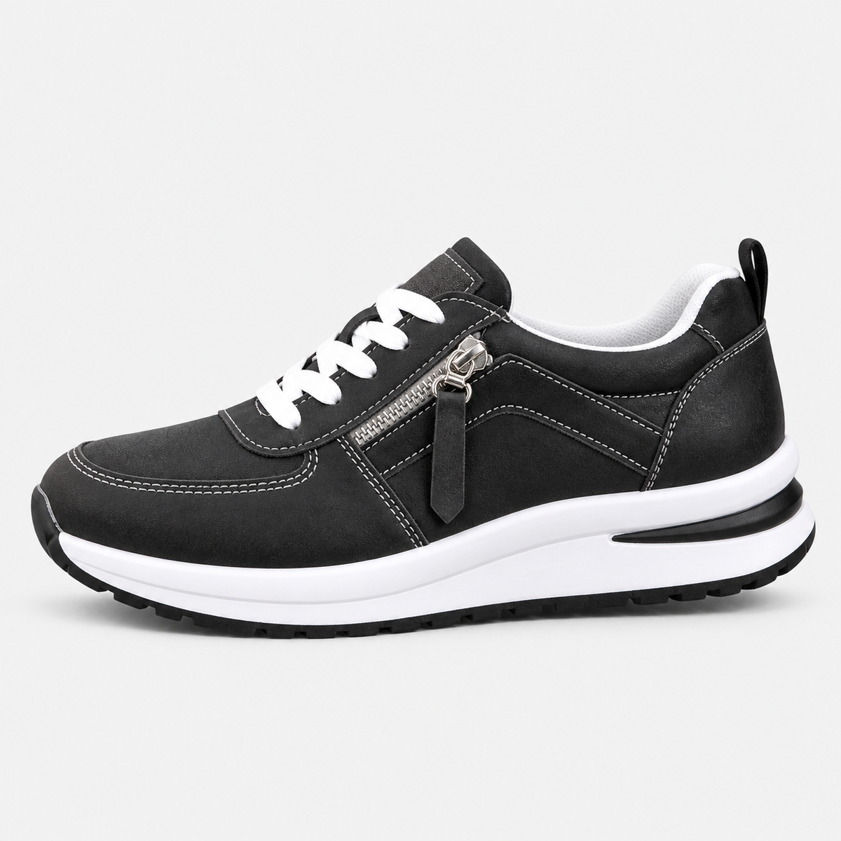 Women's Brown Side Zip Lace-Up Casual Sneakers
