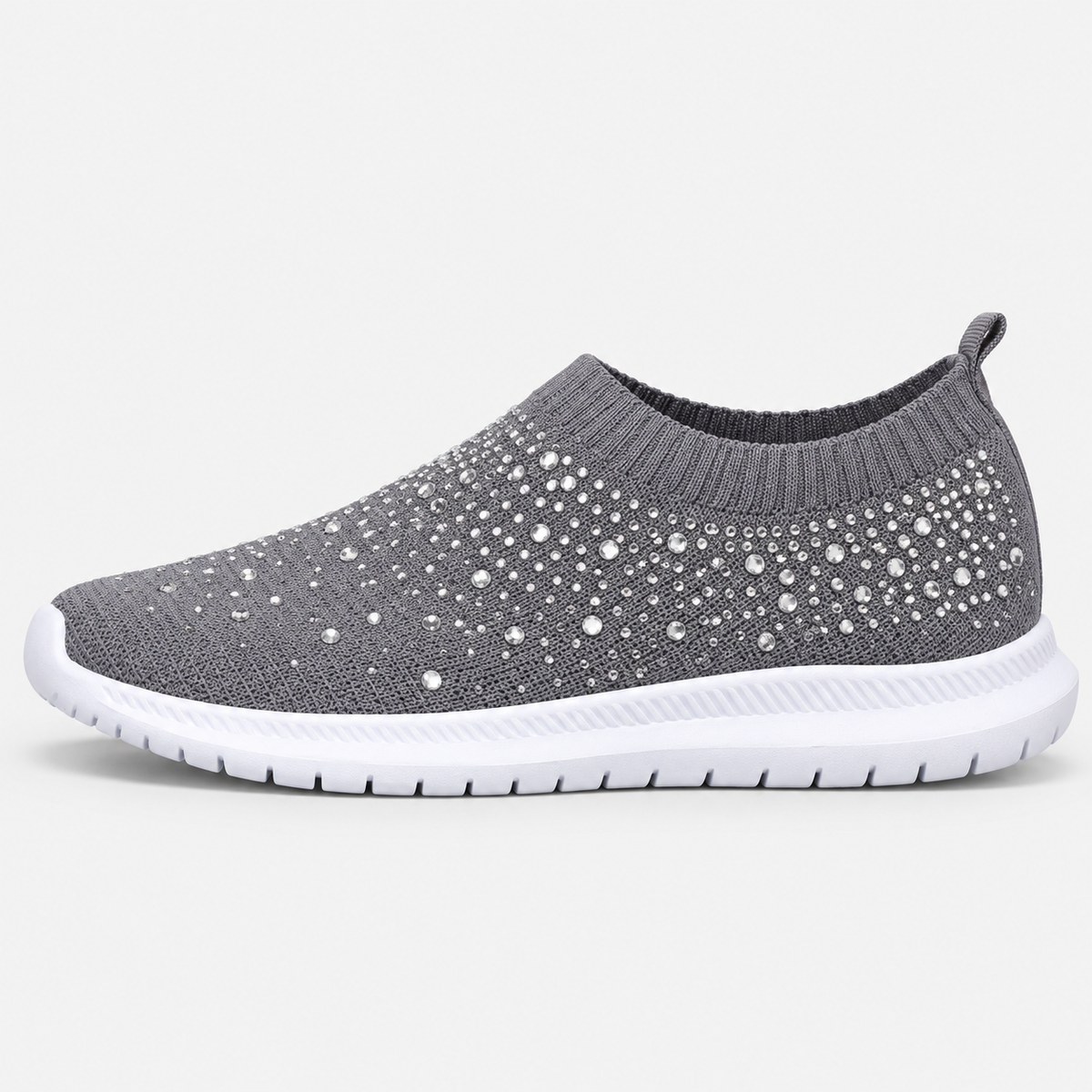 Women's Grey Slip-On Crystal Mesh Sneakers