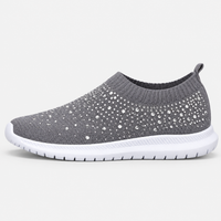 Women's Grey Slip-On Crystal Mesh Sneakers