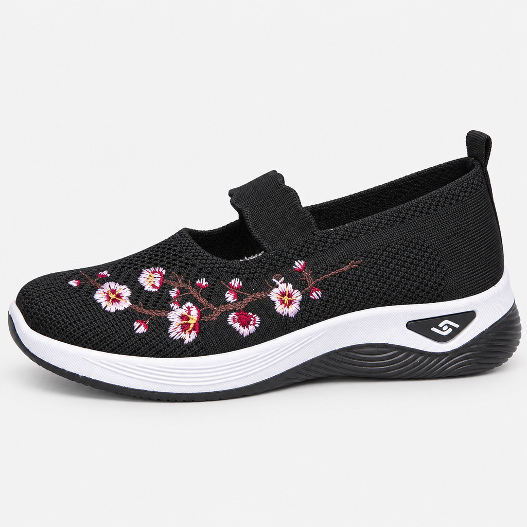 Women's Breathable Mesh Slip-On Embroidered Sneakers with Chunky Sole