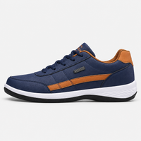 Men's Blue PU Leather Lace-Up Casual Sneakers