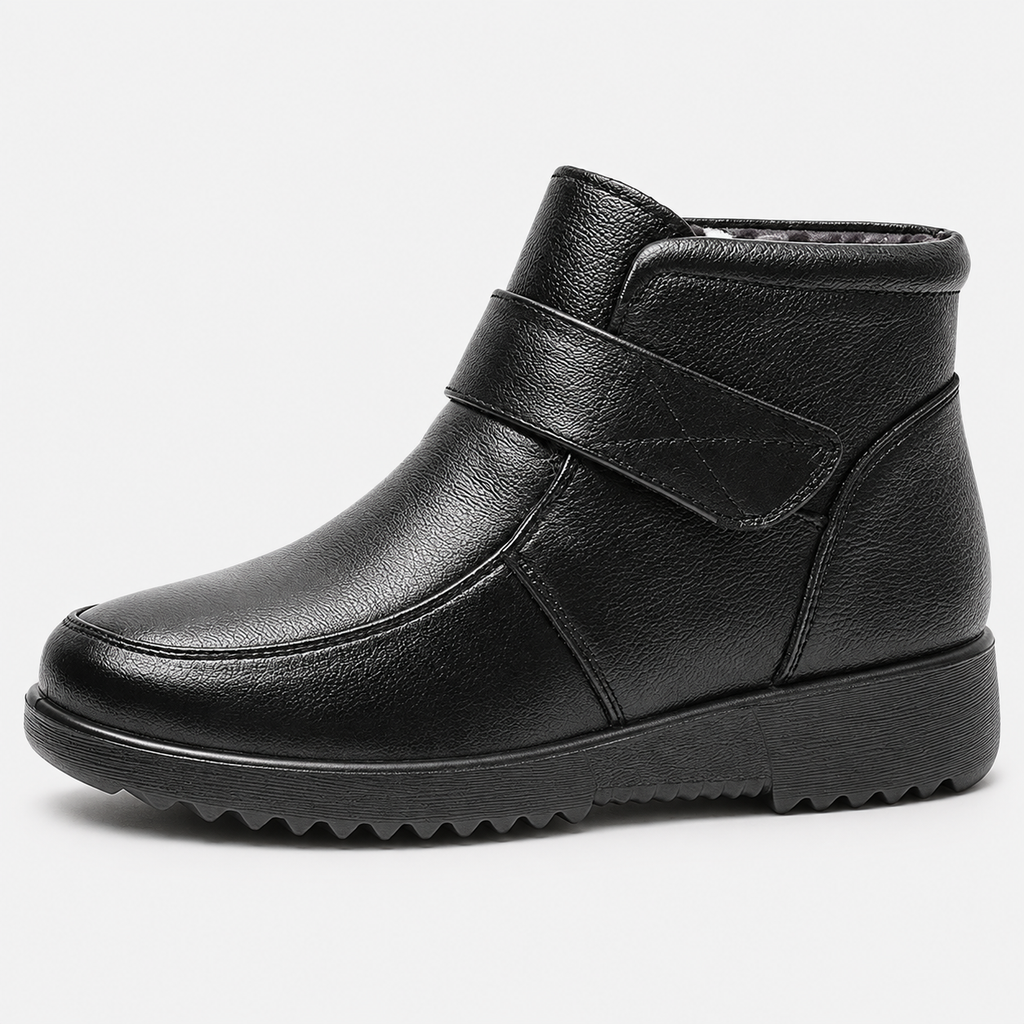 Women's Black Genuine Leather Plush-Lined Wedge Ankle Boots