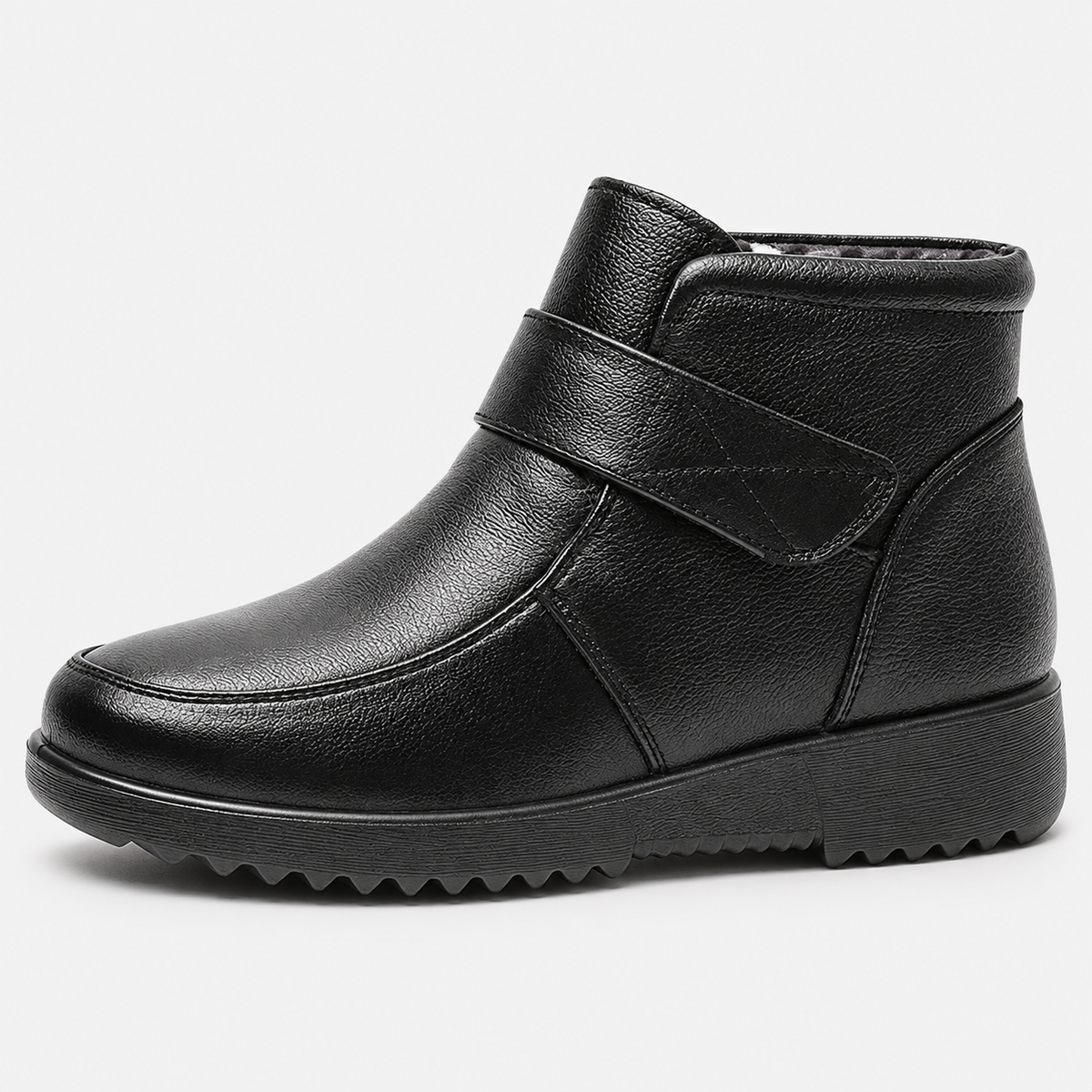 Women's Black Genuine Leather Plush-Lined Wedge Ankle Boots