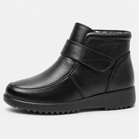 Women's Black Genuine Leather Plush-Lined Wedge Ankle Boots