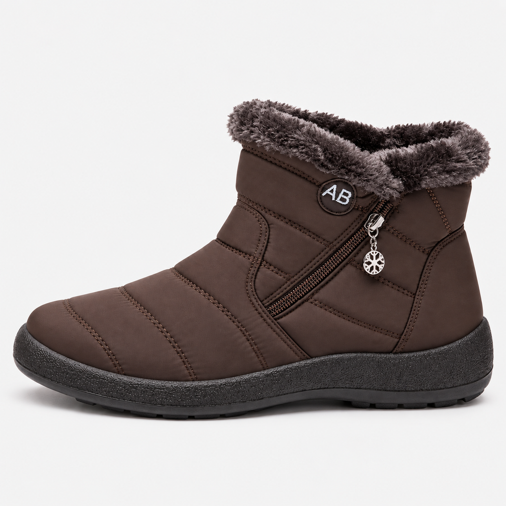 Women's Burgundy Waterproof Faux Fur-Lined Ankle Snow Boots