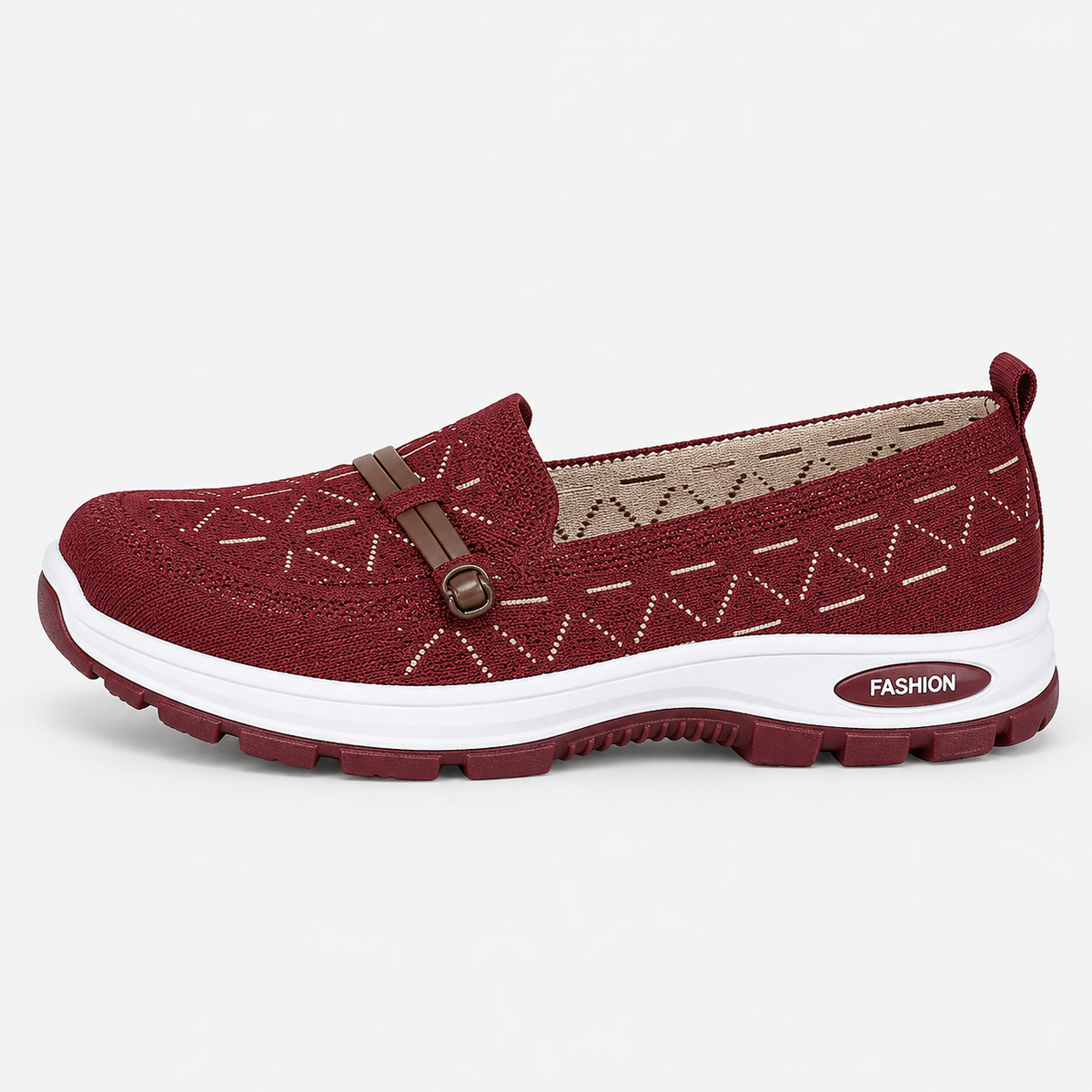 Ladies Walking Shoes With Arch Support Burgundy Slip-On
