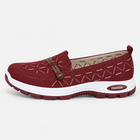 Ladies Walking Shoes With Arch Support Burgundy Slip-On