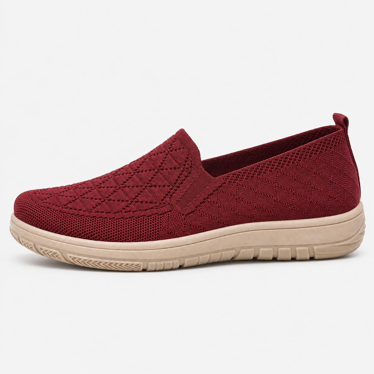 Women's Red Knit Slip-On Flat Shoes with Round Toe