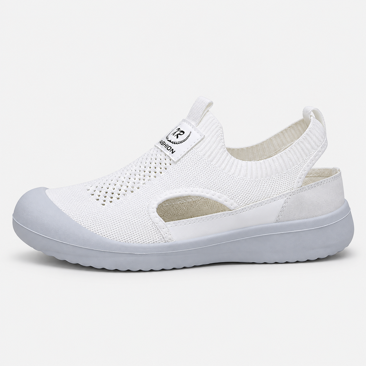 Women's White Hollow Slip-On Sneakers with Breathable Mesh Upper
