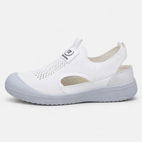 Women's White Hollow Slip-On Sneakers with Breathable Mesh Upper