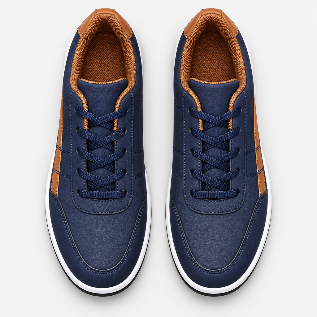 Men's Blue PU Leather Lace-Up Casual Sneakers