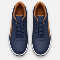 Men's Blue PU Leather Lace-Up Casual Sneakers