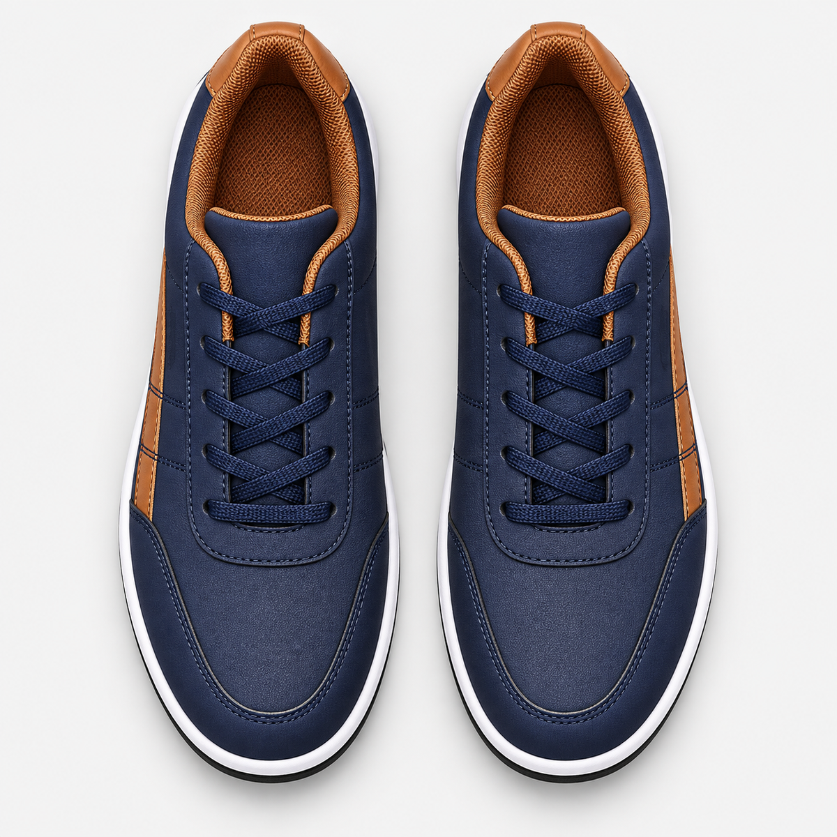 Men's Blue PU Leather Lace-Up Casual Sneakers