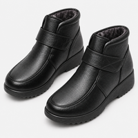 Women's Black Genuine Leather Plush-Lined Wedge Ankle Boots