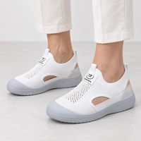Women's White Hollow Slip-On Sneakers with Breathable Mesh Upper