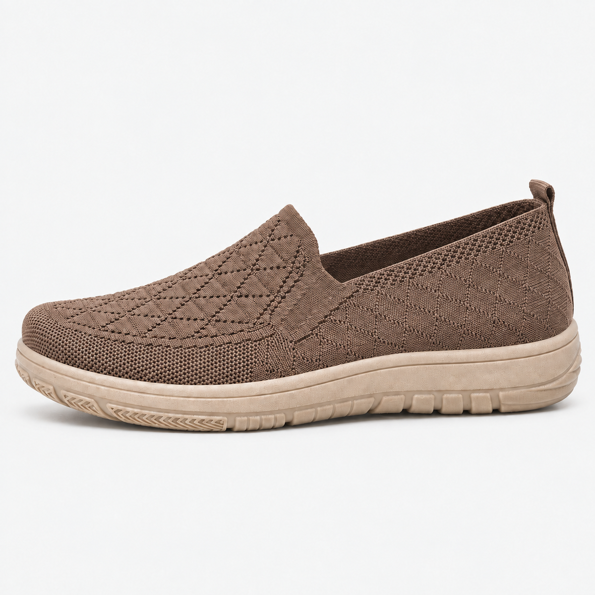 Women's Red Knit Slip-On Flat Shoes with Round Toe