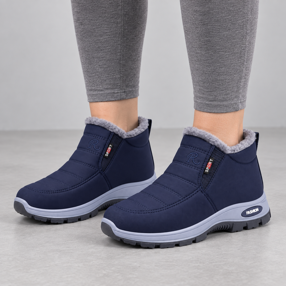 Red Plush-Lined Winter Snow Ankle Boots
