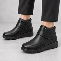 Women's Black Genuine Leather Plush-Lined Wedge Ankle Boots