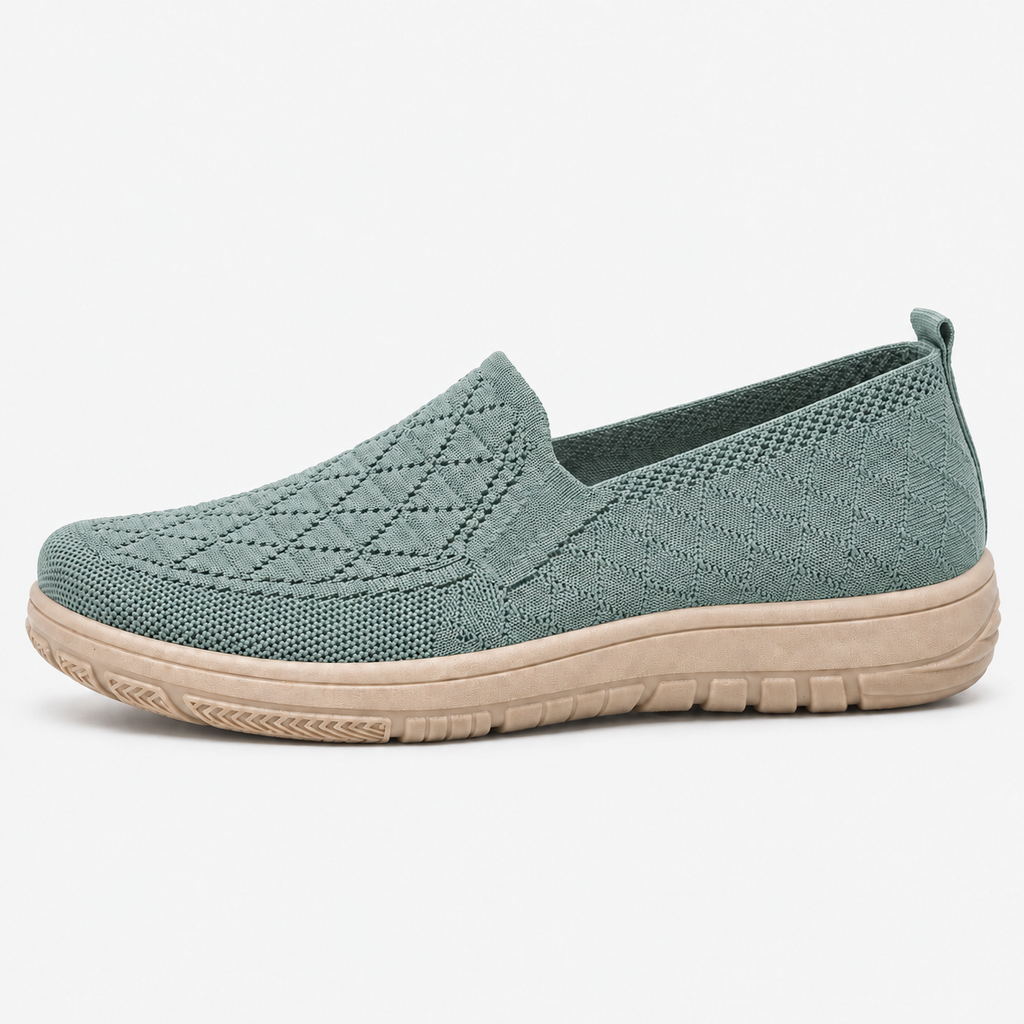 Women's Red Knit Slip-On Flat Shoes with Round Toe