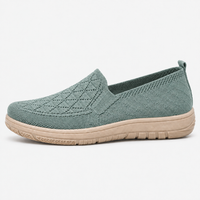 Women's Red Knit Slip-On Flat Shoes with Round Toe
