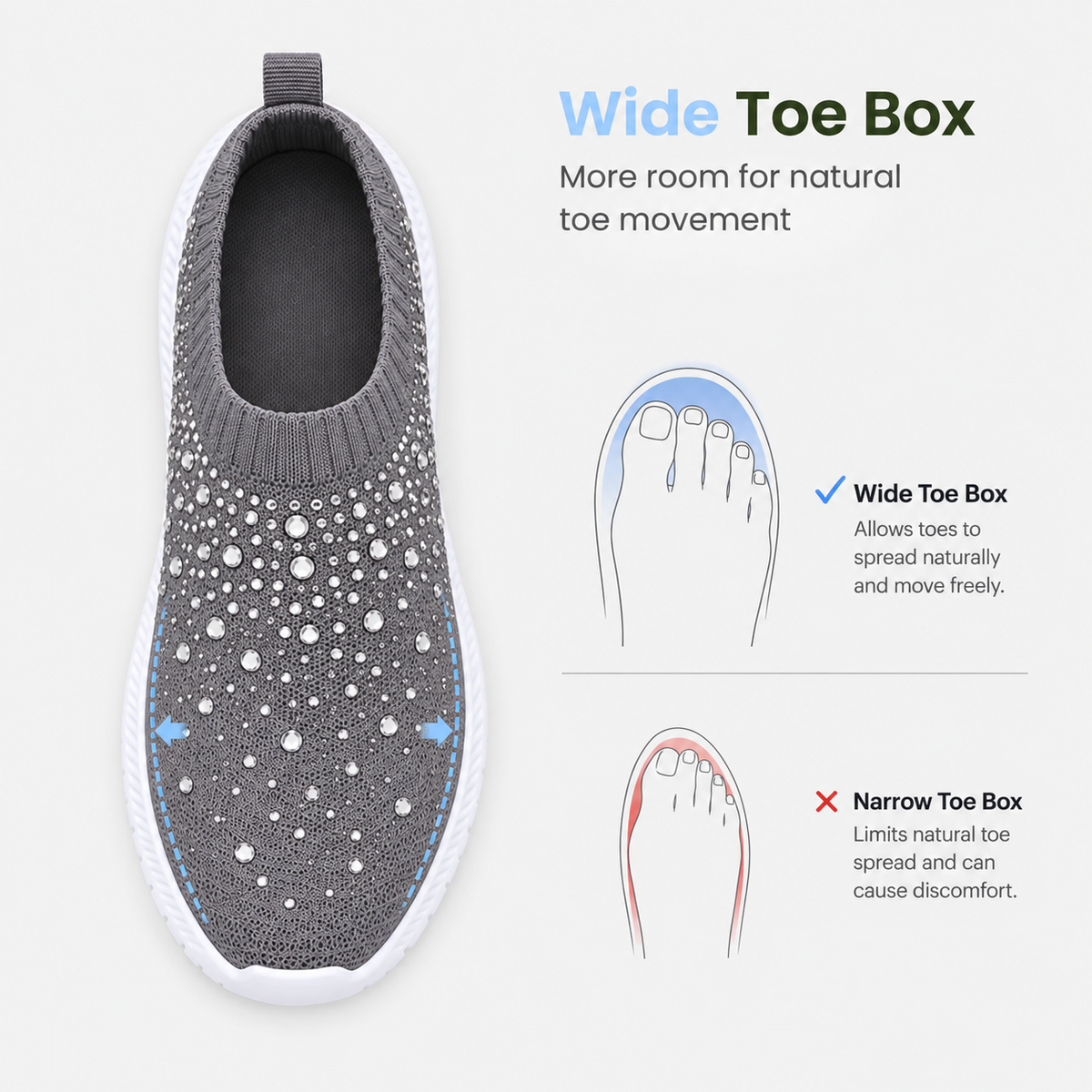 Women's Grey Slip-On Crystal Mesh Sneakers