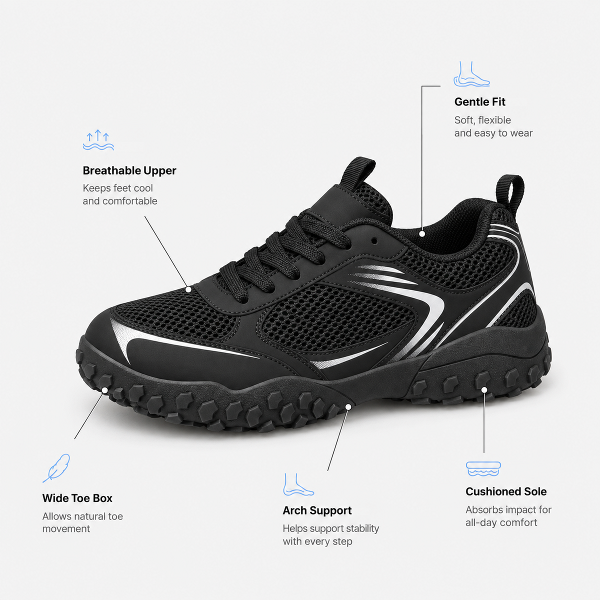 Orthopedic Shoes Wide Toe Box Breathable Mesh