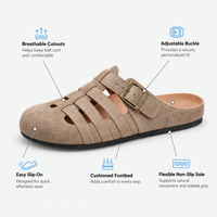 Women's Faux Suede Cutout Buckle Clogs, Flat Slip-On Summer Mules