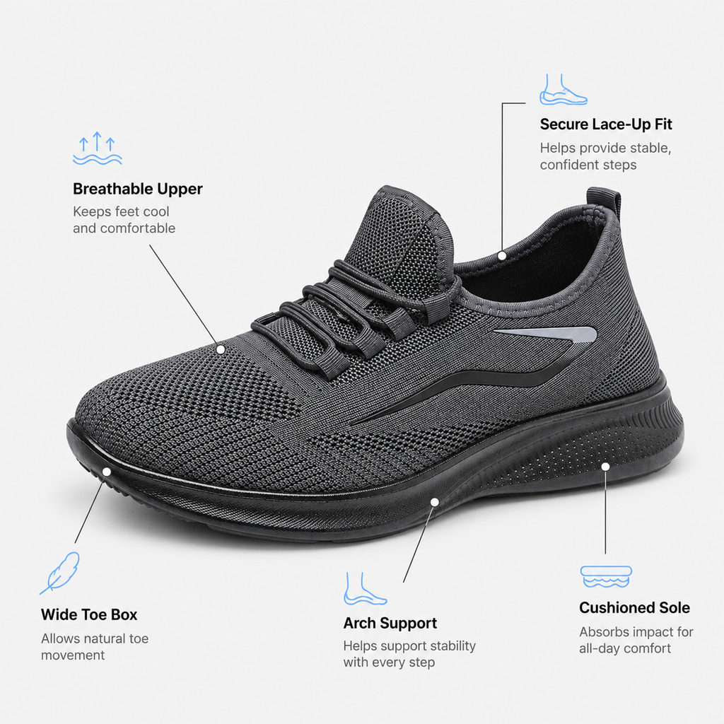 Men's Grey Breathable Mesh Lace-Up Sneakers
