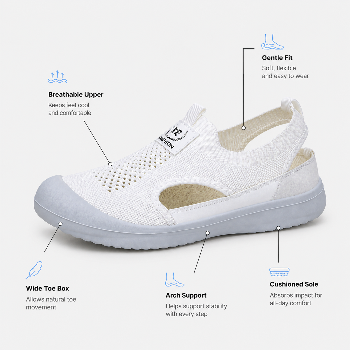 Women's White Hollow Slip-On Sneakers with Breathable Mesh Upper