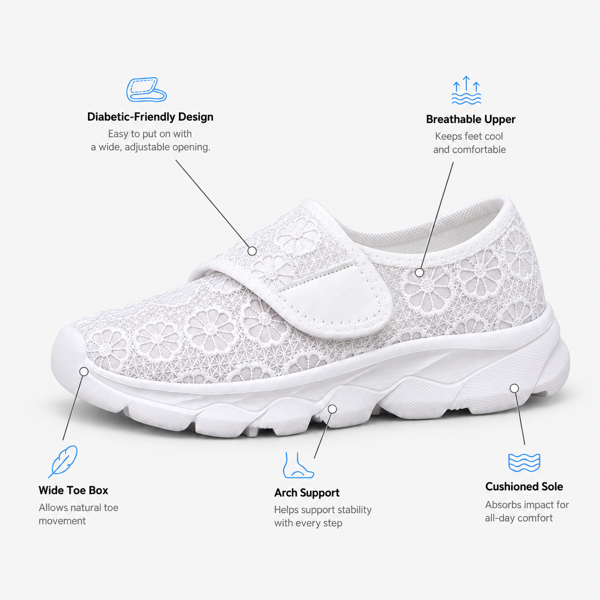 Comfortable Orthopedic Walking Shoes Lace Mesh