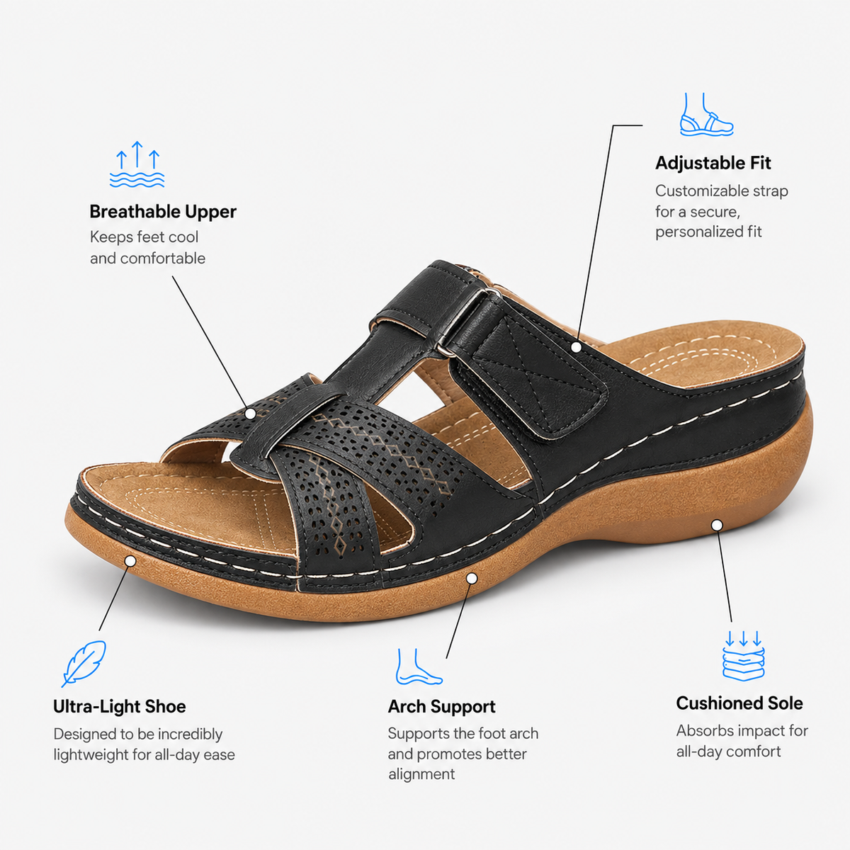 Orthopedic Shoes PU Wedge Open Toe