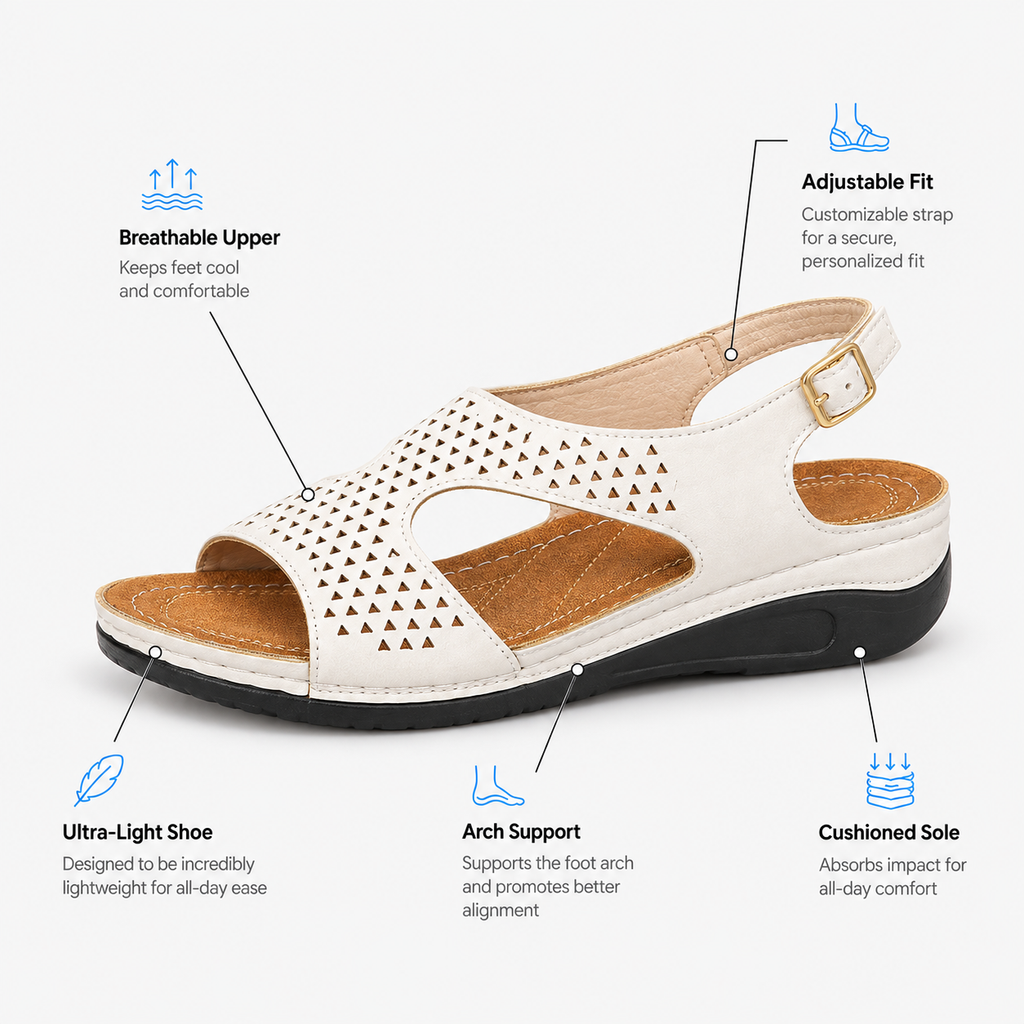 Women's White Perforated Wedge Sandals with Buckle Ankle Strap