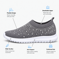 Women's Grey Slip-On Crystal Mesh Sneakers