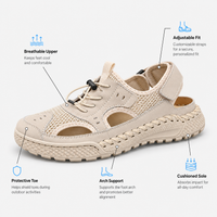 Men's Beige Closed Toe Split Leather Mesh Outdoor Sandals