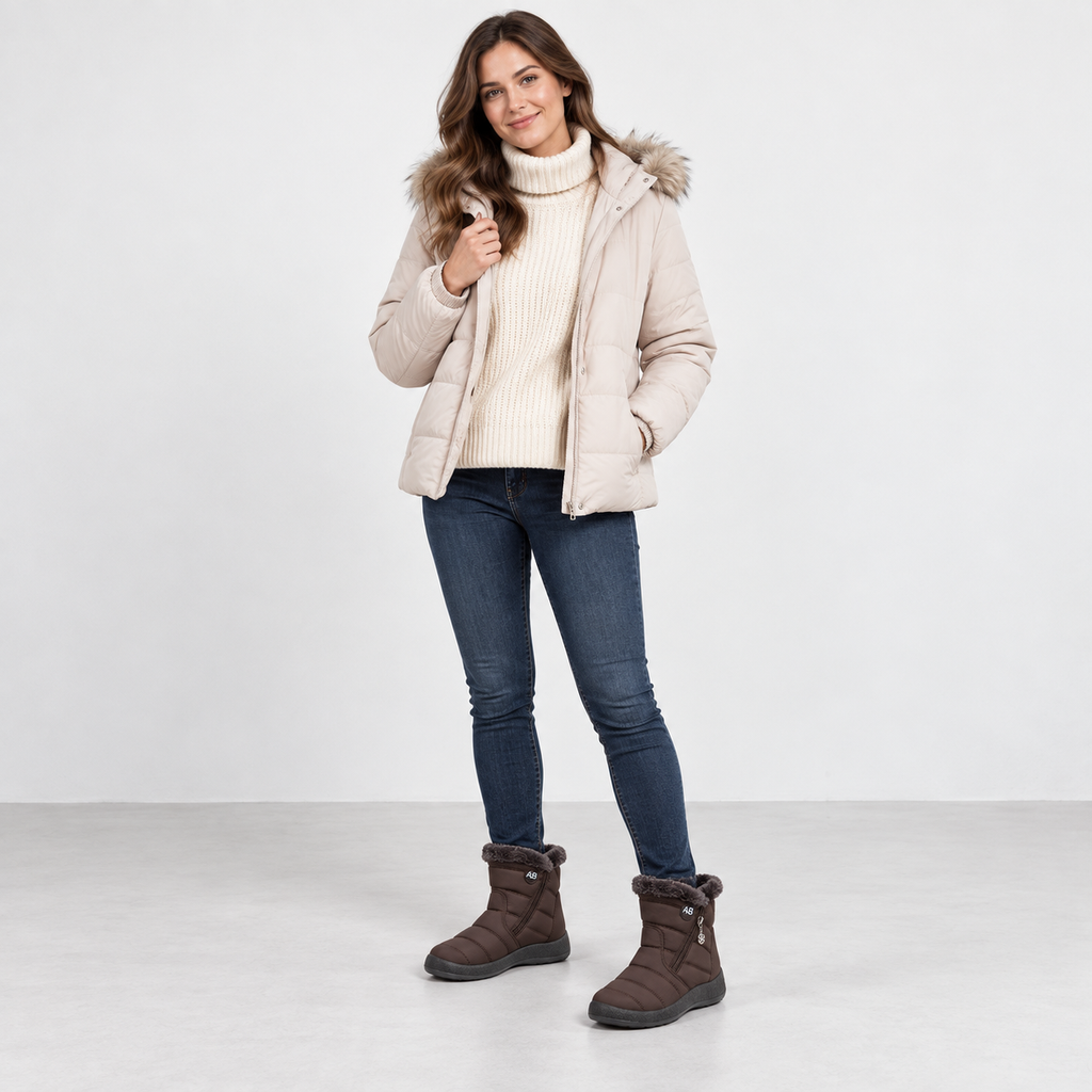 Women's Burgundy Waterproof Faux Fur-Lined Ankle Snow Boots