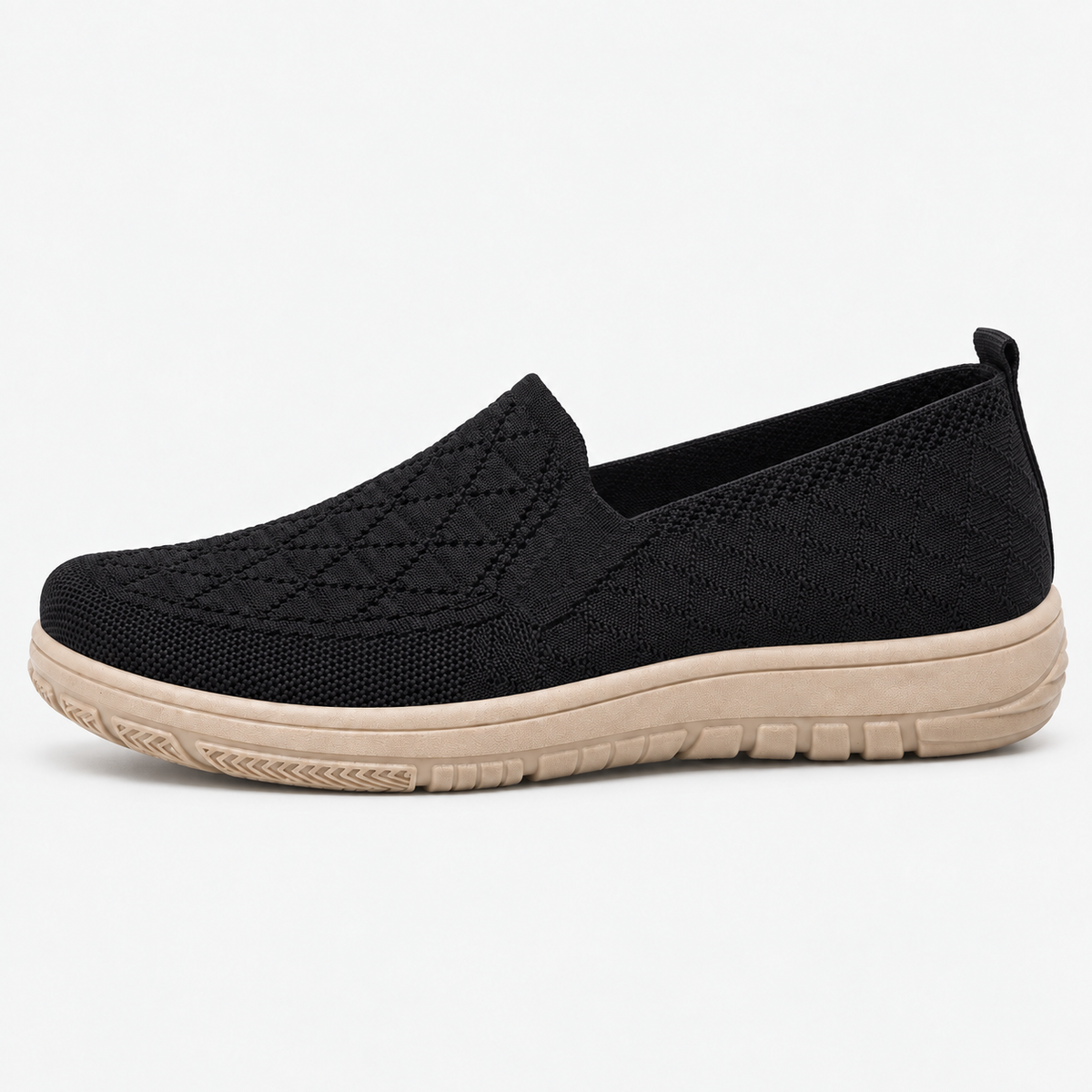 Women's Red Knit Slip-On Flat Shoes with Round Toe