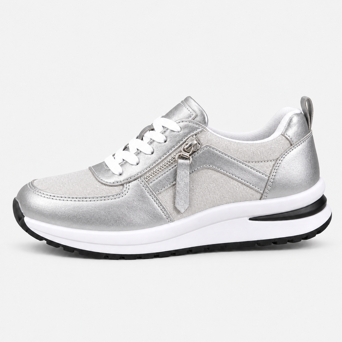 Women's Brown Side Zip Lace-Up Casual Sneakers