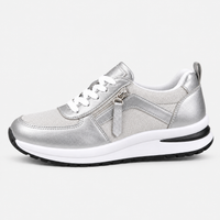 Women's Brown Side Zip Lace-Up Casual Sneakers