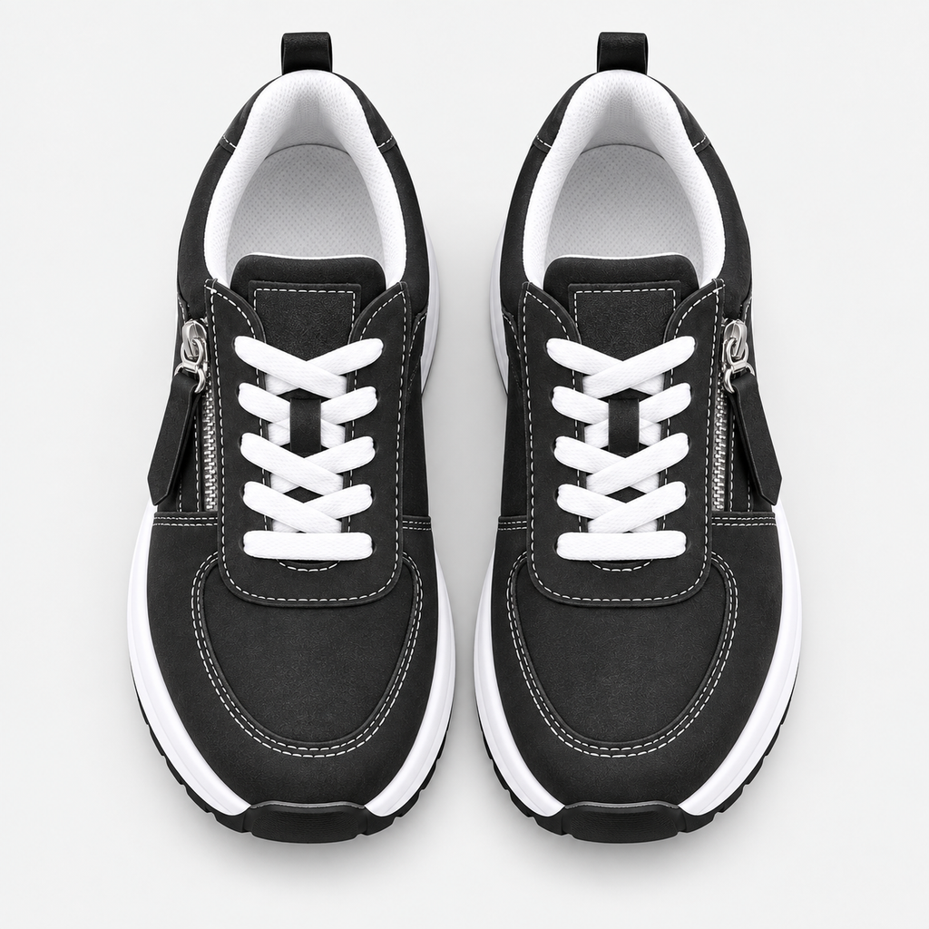Women's Brown Side Zip Lace-Up Casual Sneakers