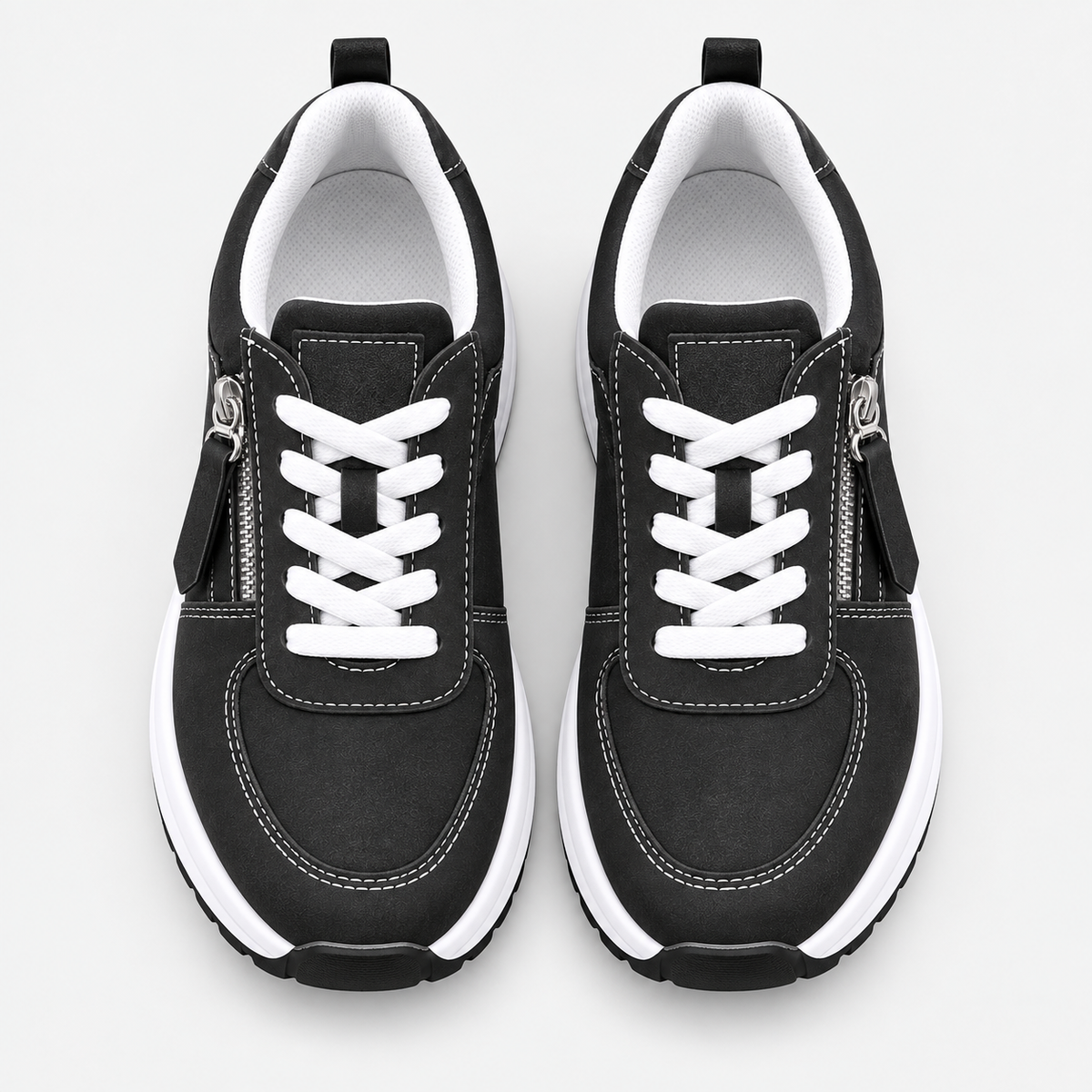 Women's Brown Side Zip Lace-Up Casual Sneakers
