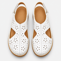 Women's White Hollow Out Wedge Sandals with Hook-and-Loop Back Strap