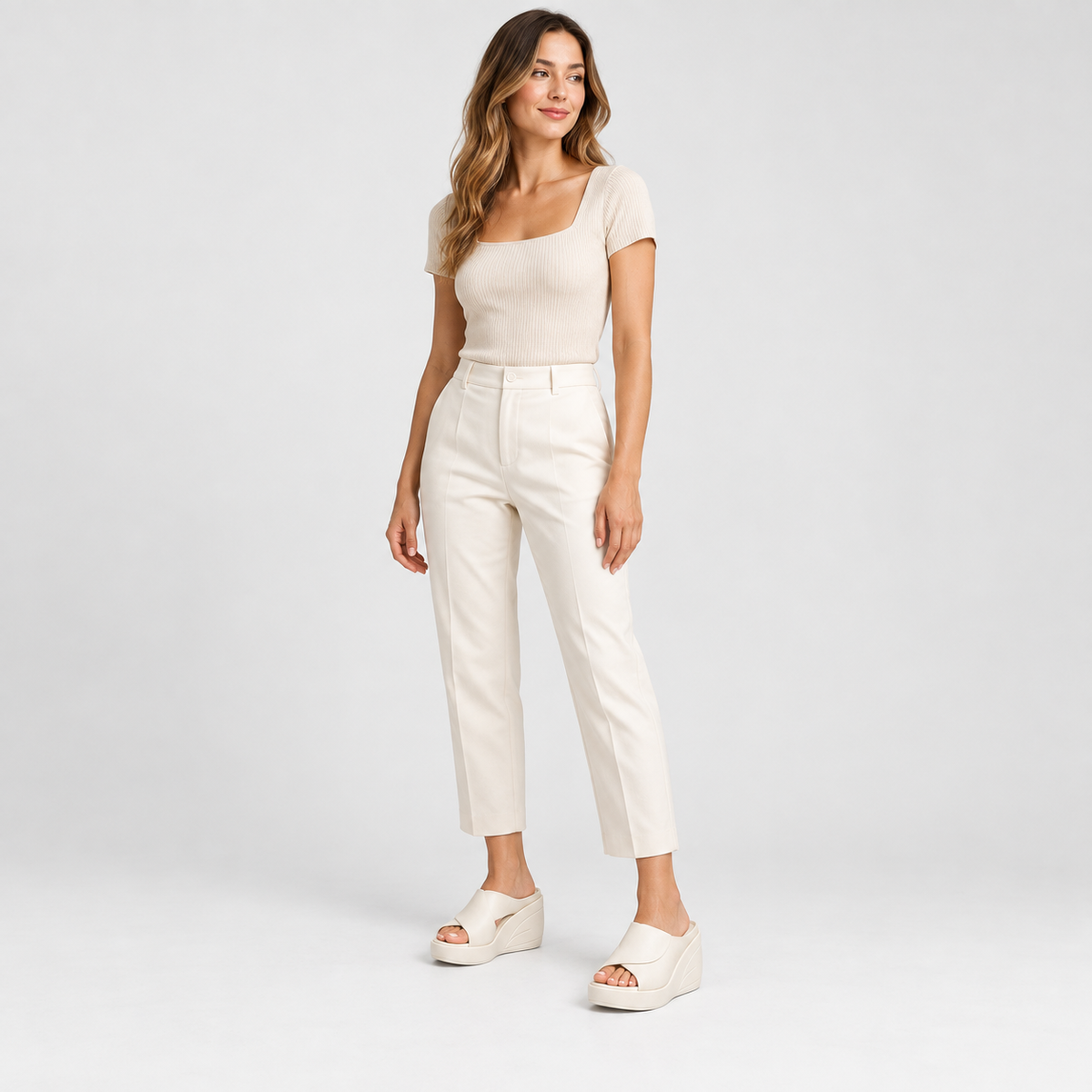Women's Cream Wedge Platform Slide Sandals