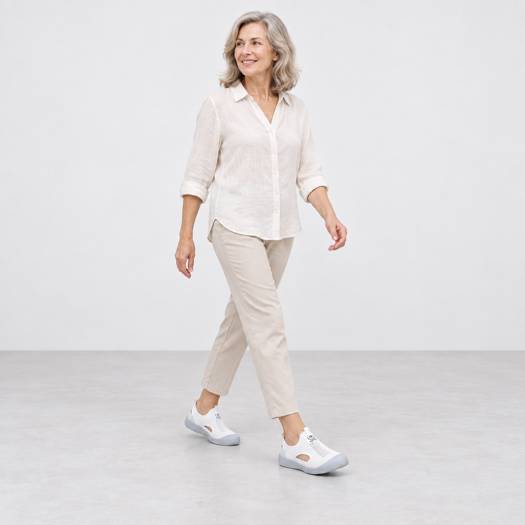 Women's White Hollow Slip-On Sneakers with Breathable Mesh Upper