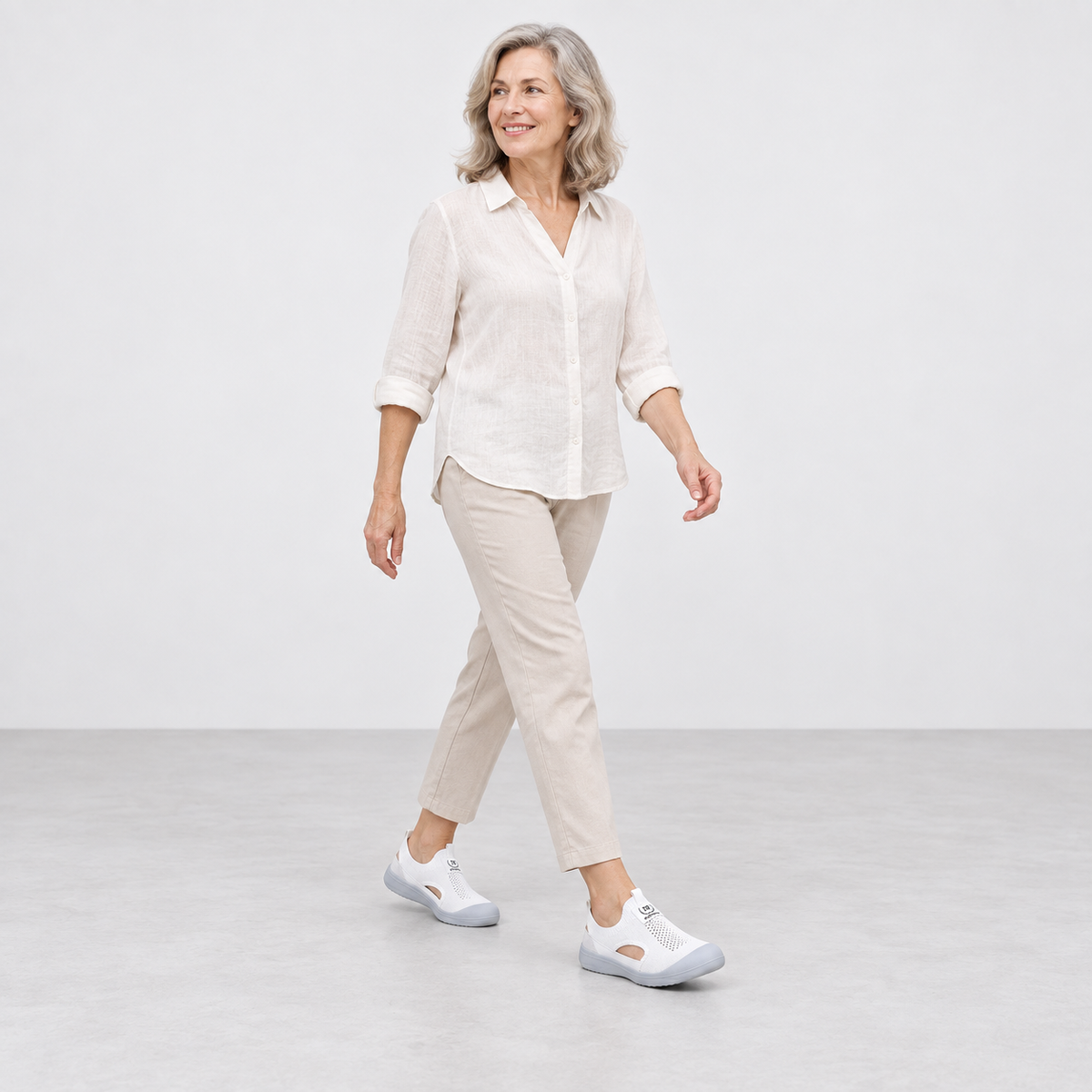 Women's White Hollow Slip-On Sneakers with Breathable Mesh Upper