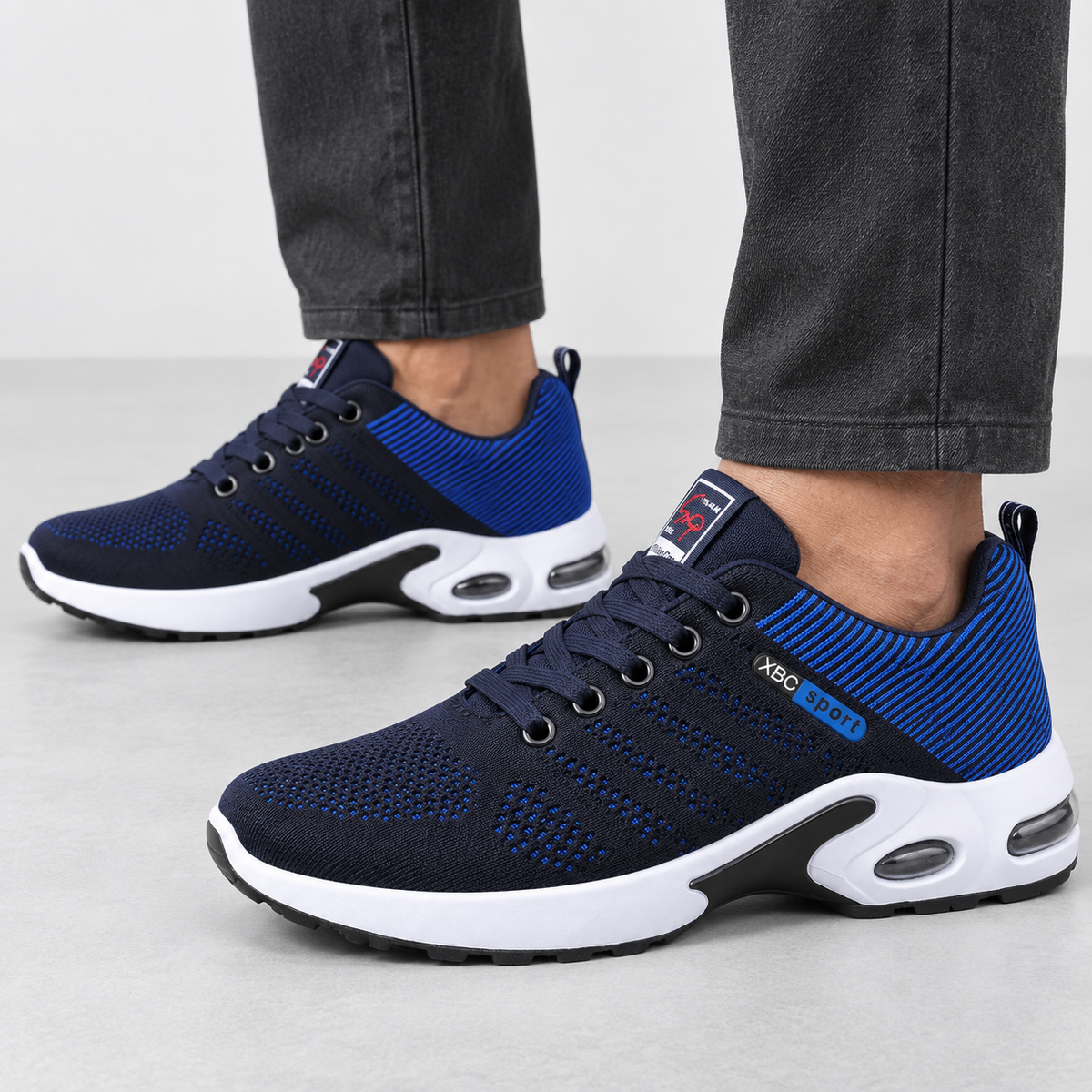 Men's Blue Breathable Mesh Lace-Up Sneakers
