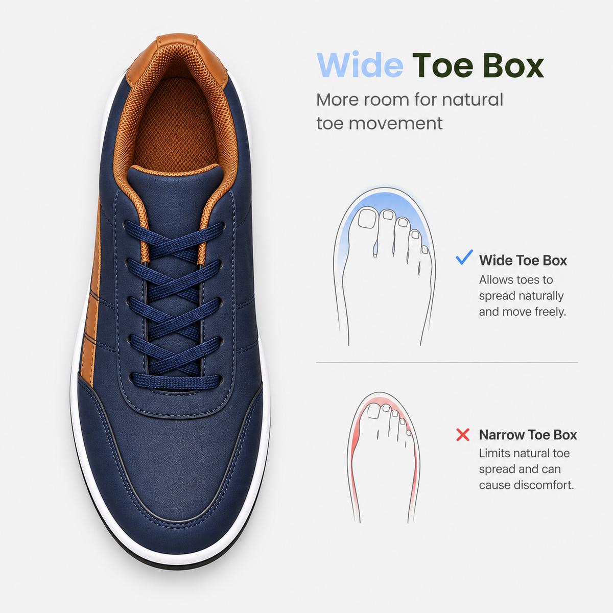 Men's Blue PU Leather Lace-Up Casual Sneakers