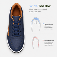 Men's Blue PU Leather Lace-Up Casual Sneakers