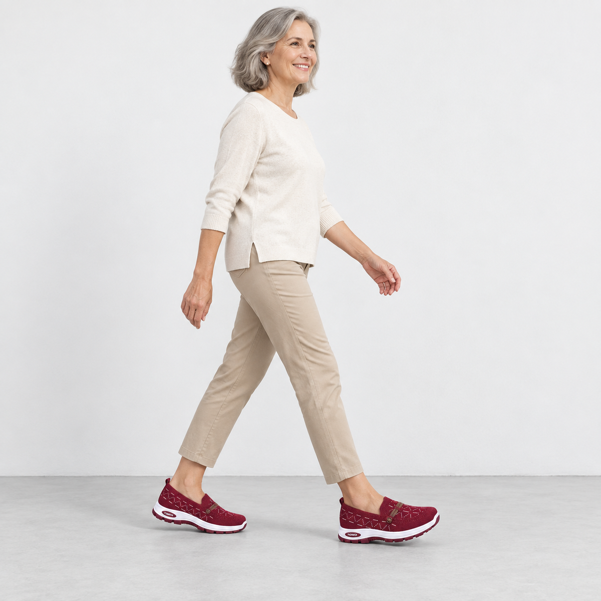 Ladies Walking Shoes With Arch Support Burgundy Slip-On