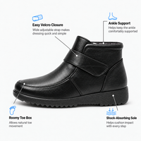 Women's Black Genuine Leather Plush-Lined Wedge Ankle Boots